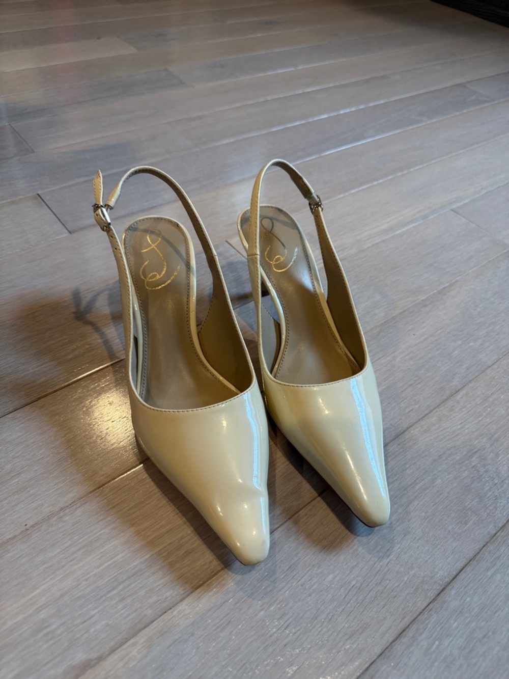 Sam Edelman Bianka Cream Patent Pointed-Toe Slingback Pumps